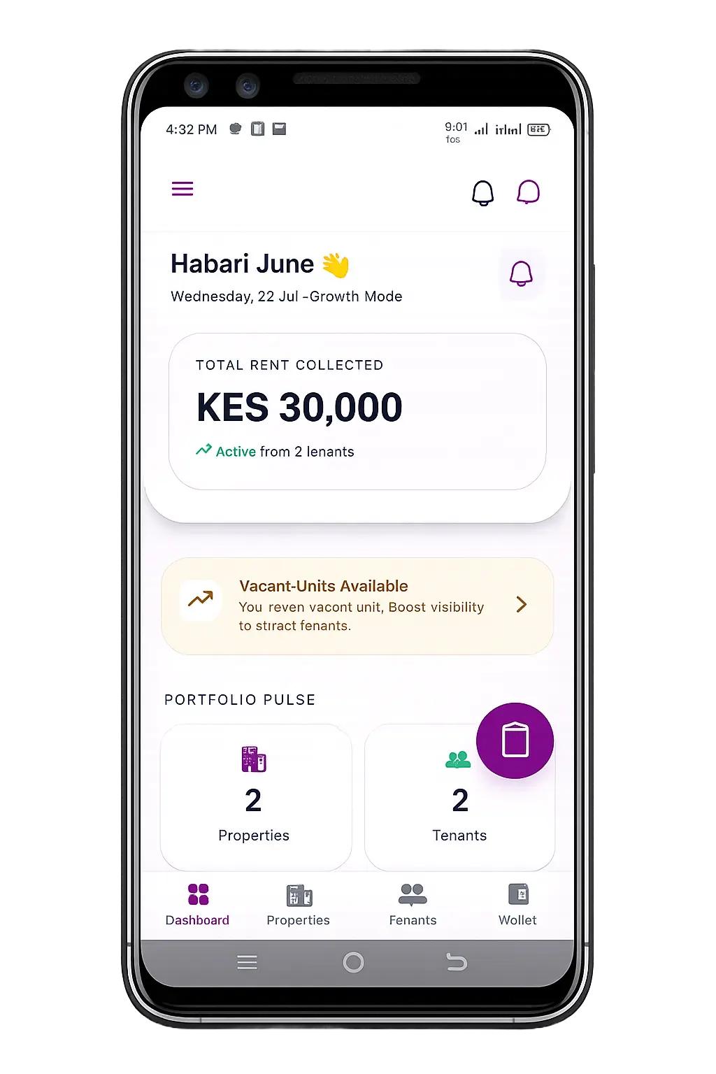 QEJA Landlord Dashboard screen